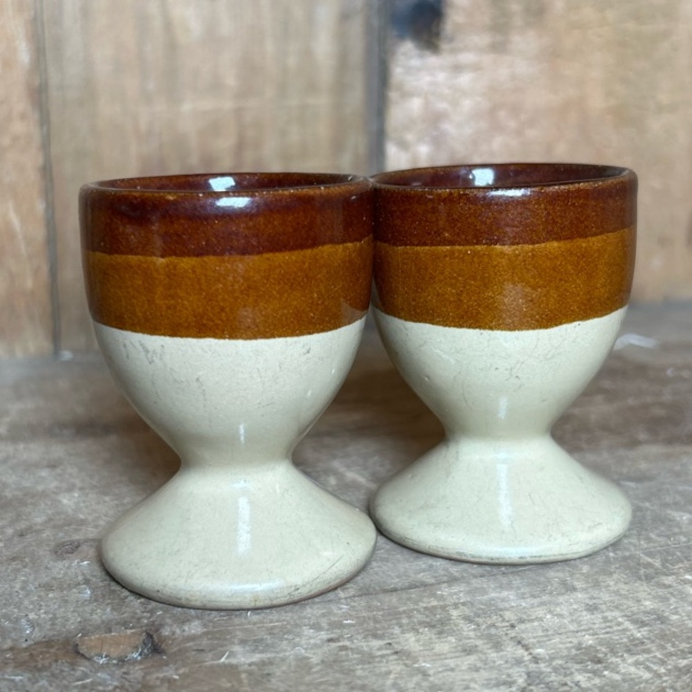 Vintage Earth Tone Eggcup Pair
